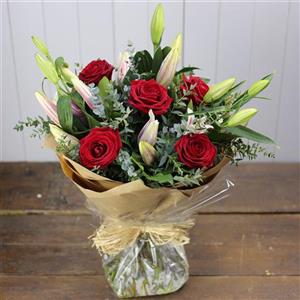 Red rose and lily bouquet